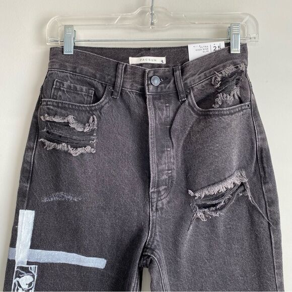 Pacsun Ultra High Rise Slim Painted Black Denim Jeans - Picture 5 of 8